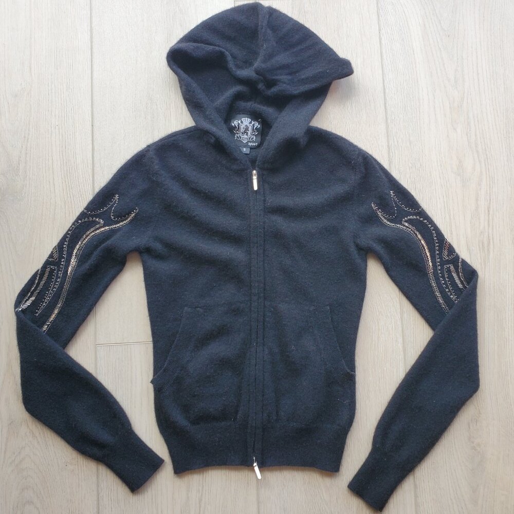 Raw 7 Black 100% Cashmere Bling Full Zip Hoodie - Picture 2 of 15